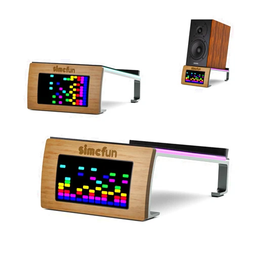 SIMCFUN RhythmDance Desktop RGB Tilt Speaker Stands Surround Sound – Dynamic LED Light Display with Sound Sensor, Adjustable Light Modes w/c Dual Charging Ports – 1 Pair Bookshelf Laptop Desk Audio Stands