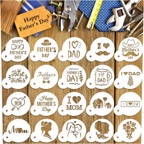Patelai 20 Pieces Mother's Day Cookie Stencil Set Reusable Cake Baking Templates Mold Tools for Cookie Cupcake Fondant DIY Crafts Father's Day Theme Party Decoration Supplies