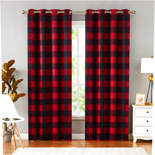 Melodieux Buffalo Check Plaid Blackout Curtains 84 Inches Long for Bedroom, Living Room Thermal Insulated Room Darkening Grommet Drapes, Black Red, 50 x 84 Inch, 2 Panels