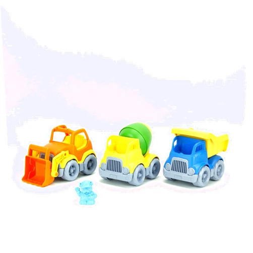Green Toys Construction Vehicle Includes Scooper, Dumper, Mixer, 1 Character- 3 Pack - 4C