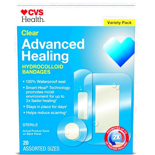 CVS Health Clear Advanced Healing Hydrocolloid Bandages, Variety Pack, 20 CT