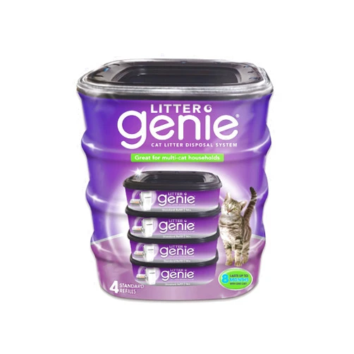 Litter Genie Refill Bags (4-Pack) | Multi-Layers of Odor-Barrier Technology | 1 Square Refill Cartridge Lasts Up to 2 Months Per Cat
