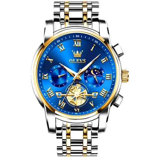 OLEVS Watches Men Waterproof Luxury Big Face Mens Watch Stainless Steel Quartz Analog Dress Watches for Men Luminous Multifunction Man Watch Relojes De Hombre