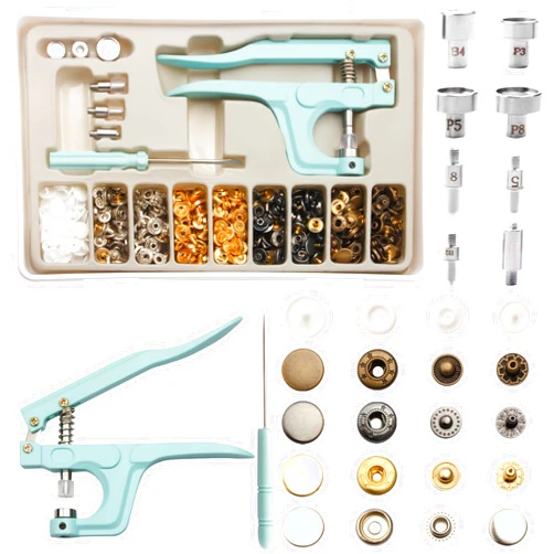 YUSBUTON Snap Button Kit - Metal & Plastic Snap Buttons with Fastener Pliers Tool Kit for Leather & Fabric - 140PCS Snap Buttons for Clothes, (5 Color) 2024 (140 Sets)