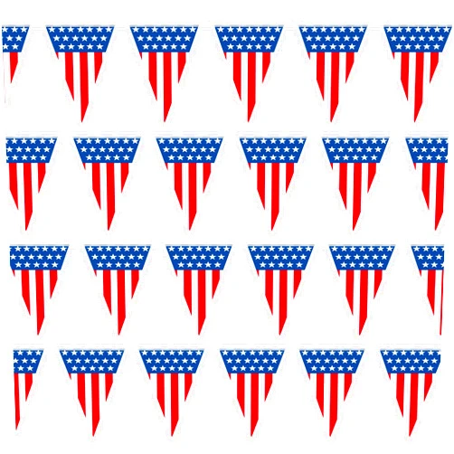 BASHOUT USA Flag Pennant Banner | 100’ FT. Long American String Flags | 18” Inch Tall Triangle Flag Decorations USA Party | Stars and Stripes Bunting Garland | 4th of July Patriotic Decoration | BASHOUT