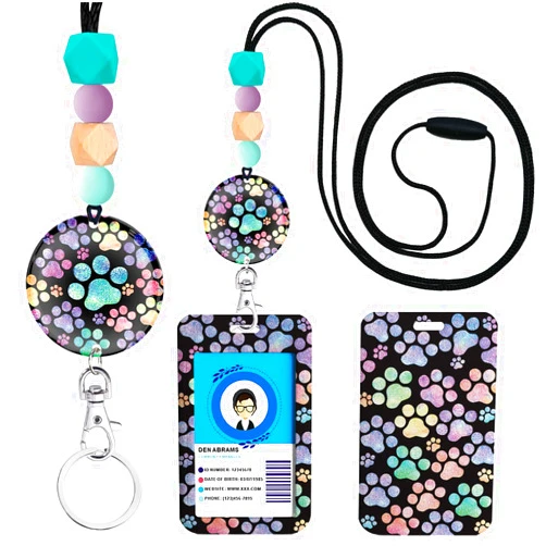 Mcapirivo Dog Cat Paw Lanyards for Id Badges and Keys, Cute ID Badge Holder with Lanyard, Silicone Beaded Breakaway Lanyard for Women Teacher Nurse, ID Card Holder Name Badge, Lanyard Keychain