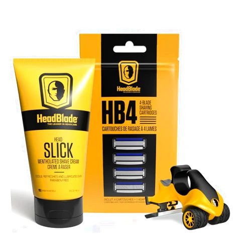 HeadBlade ATX Men's Head Shaving Basics Bundle with 5oz HeadSlick Cream, Razor, Blade Refills