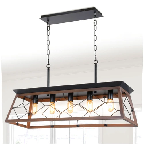 YITAHOME 5-Light Pendant Lights Island Fixture, Farmhouse Rustic Rectangular Chandelier for Dining Room, Kitchen, Living Room, Entryway, UL Listed, Bronze