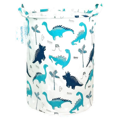LANGYASHAN Laundry Basket Canvas Fabric Collapsible Organizer Basket for Storage Bin Toy Bins Gift Baskets Bedroom Clothes Children Nursery Hamper (Full Dinosaur)