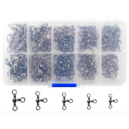 Luengo 50pcs 3 Way Cross Line Barrel Swivel T Shape Cross Line Connector Three Way Fishing Line Rolling Swivel Solid Ball Bearing Triple Accessories Tackle