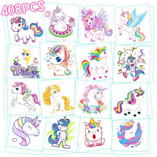 Metker Individual temporary tattoo kids,408-PCS Unicorn、Butterfly、Mermaid temporary tattoo for kids and Girls,Waterproof Tattoos for Toddlers,Goody Bag Stuffers Party Bag Fillers