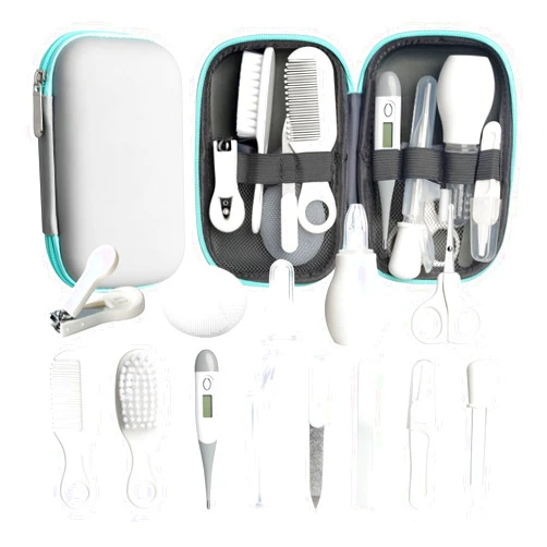 Esonto Baby Healthcare and Grooming Kit, 14 in 1 Baby Safety Set Newborn Nursery Health Care Set with Hair Brush Scale Nail Clippers for Baby Girls Boys (14 Kits Grey White)