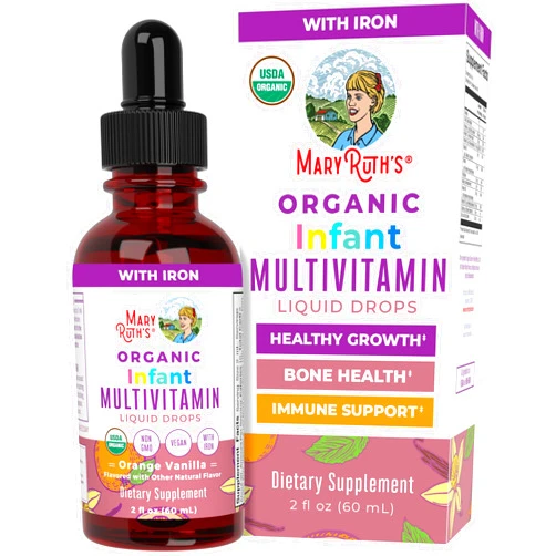 MaryRuth Organics Multivitamin with Iron for Infants | USDA Organic | Liquid Drops for Babies 6-12 Months | Immune Support & Overall Wellness | Vegan | Non-GMO | Gluten Free | 2 Fl Oz