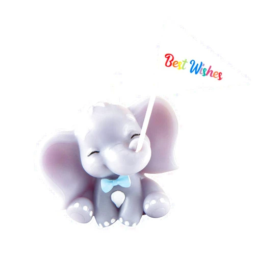 FLYPARTY Children's Birthday Candles with Best Wishes Flag,Handmade Adorable Cute Elephant Baby Shower Cake Topper Candle, Wedding Festival Zoo Theme Party Favors Decorations (Blue Elephant Boy)