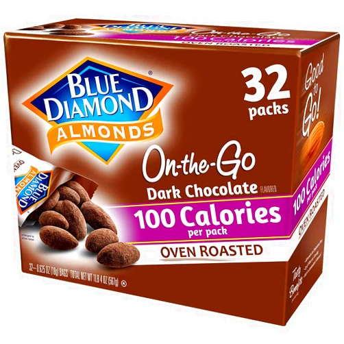 Blue Diamond Almonds Dark Chocolate Cocoa Dusted Snack Nuts, 100 Calorie Packs, (Pack of 1, 32 Count Toal)