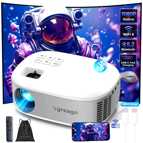 Agreago 15000 Lumens Outdoor Movie Projector - Native 1080P HD Portable Projector with WiFi 6/Bluetooth 5.2, 300