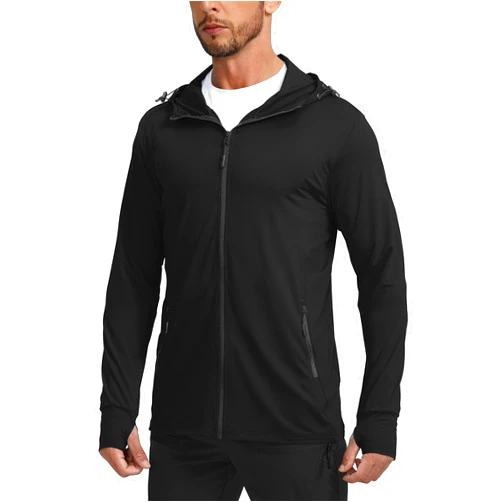 Sejuani Men's UPF 50+ Light Jacket Full Zip Sun Protection Hoodie Long Sleeve Sun Shirts for Men Hiking Fishing Zip Pockets
