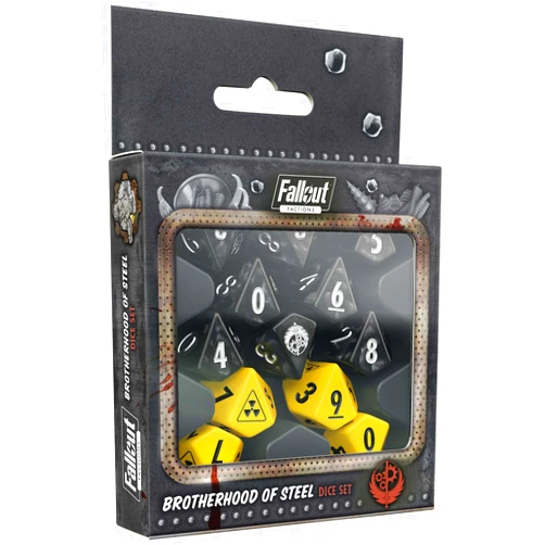 Modiphius Entertainment: Fallout: Factions: Brotherhood of Steel Dice Set - 12 Piece, Black & Yellow, RPG Play & Luck d10 Die, Roleplaying Accessory