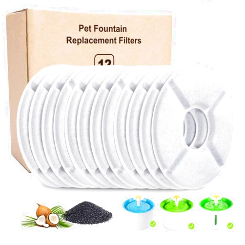 PK.ZTopia 12-Pack Cat Water Fountain Filter, Pet Fountain Filters, Filters for Pet Water Fountains,Round Replacement Cat Filters for 84oz/2.5L Water Fountain