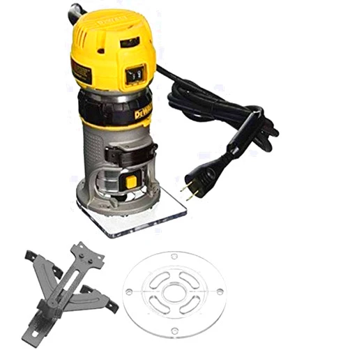 DEWALT DWP611 1.25 HP Max Torque Variable Speed Compact Router with LED's with Edge Guide and Round Sub Base