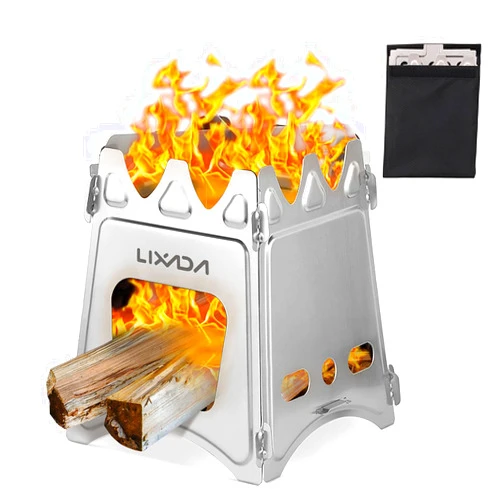 Lixada Camping Wood Stove Folding Lightweight Stainless Steel Wood Burning Stoves Portable Backpacking Stove for Outdoor Camping Hiking Backpacking Picnic Hunting BBQ