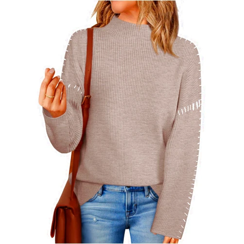 MEROKEETY Women's Mock Neck Long Sleeve Pullover Sweater Fall Casual Soft Ribbed Knit Jumper Tops