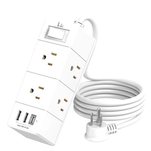 Tcstei 5Ft Surge Protector Power Strip - Tcstei Flat Plug Extension Cord with 6 Outlets and 4 USB Ports(1 USB C), 3 Side Wall Mount Outlet Extender for Home Dorm Room Essentials, ETL Listed, White