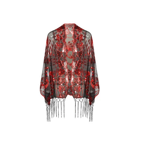 BABEYOND 1920s Sequined Peacock Shawl Wraps Fringed Evening Cape Wedding Bridal Shawl Scarf for Evening Dresses Party