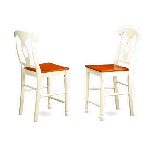 FastTackle Kenley Counter Height Stools with Wood Seat in Buttermilk & Cherry Finish - Set of 2