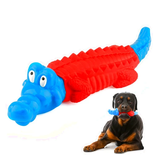 petizer Dog Toys for Aggressive Chewers, Non Squeak Dog Chew Toys, Indestructible Dog Toys, Dog Teething Toys Made with Nylon and Rubber for Small/Medium/Large Dogs, Red and Blue Alligator