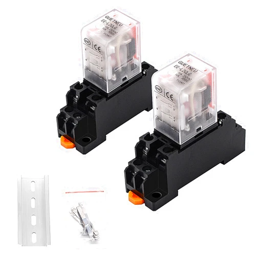 GUETNEU 2 Pcs Electromagnetic Power Relays, Red Indicator Light, 8-Pin DPDT 10 A 110 VAC Relay with Plug-in Terminal Socket, DIN Rail Mounted, CQC, CE (EE-L2CLG)