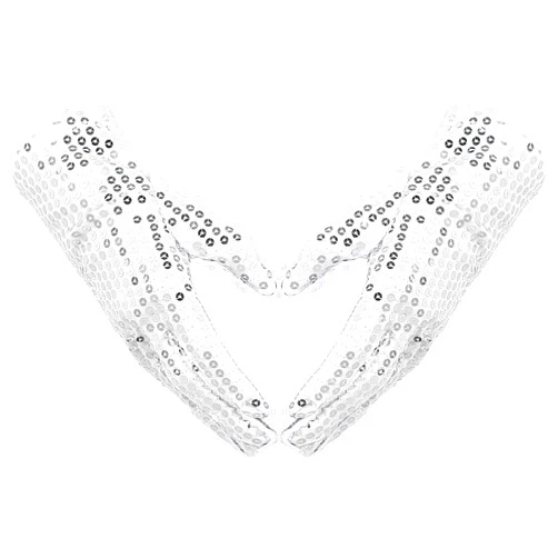 Lusofie Sequin Gloves Silver Rhinestone Women Performance Dance Glitter Gloves MJ Costume Party Matching Gloves Fashionable Eye-Catching Party Show Halloween Christmas Glitter Gloves Women
