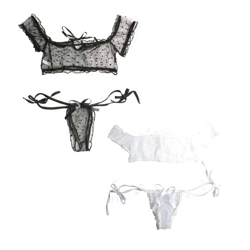 Wixine 2Set Black And White Women Sexy Lingerie Babydoll Lace G-string Underwear