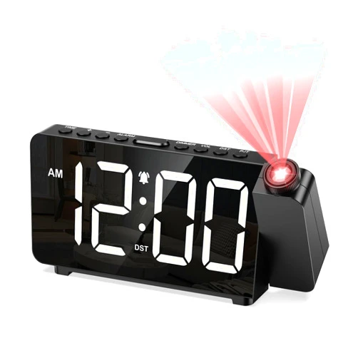 AMIR Projection Alarm Clock for Bedroom Ceiling, Digital Clock with 180° Projector, 5 Level Brightness, Snooze, Night Mode, USB Charger, Loud Alarms for Kids,Heavy Sleepers, 12/24H, DST