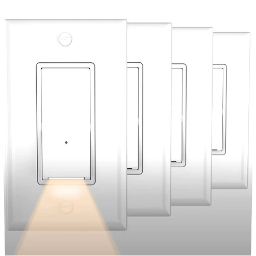 SOZULAMP 4Pack SOZULAMP Illuminated Light Switch-Esay to Install,No Neutral Wire,Single-Pole Decorator Paddle Rocker Light Switch with Night Light,15Amp 120/277Volt,Glossy White