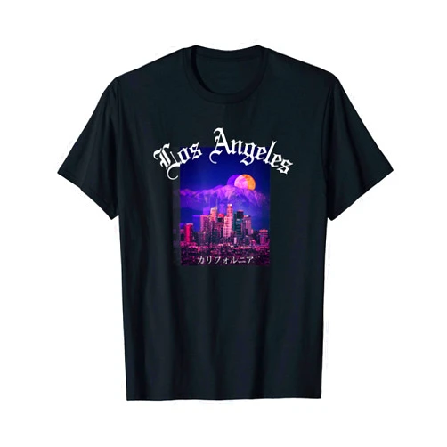 365 World Travel Cities Tourist & Souvenir Apparel Los Angeles - Vaporwave Aesthetic Japanese Writing Glitch T-Shirt