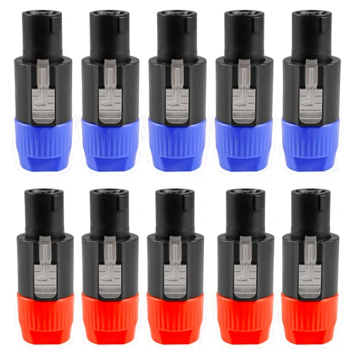 ACEIRMC 4-Pole 4Pin NL4FC Connector Ohm Plug Speaker Audio Cable Plug Adapter Compatible with Neutrik Speakon NL4FC, NL4FX, NL2FC (5pcs Orange + 5pcs Blue)