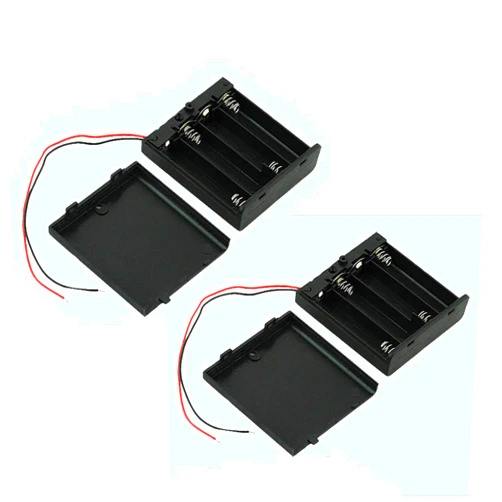 Ogrmar On/Off Switch 4 x 1.5V AA Battery Case Holder Leads Black w Cap 2Pcs