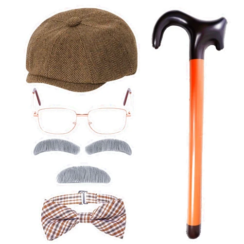 Pistha 5 PCS Old Man Costume Adults Grandpa Accessories 100th Day of School Costume for Boys Men Halloween Dress Up