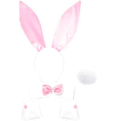 Anosiar Rabbit Ear Headband Bow Tie Cuffs Tail Bunny Accessory Set for Costume Party (Pink&White)