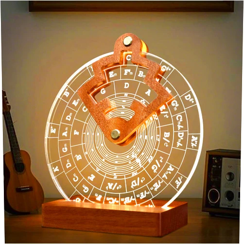 CoolGift Mart Light Up Circle of Fifths Wheel, Acrylic Wooden Chord Wheel Melody Tool with Guitar Pick Holder, Gift for Musical Beginners Musicians for Musical Learning and Songwriting