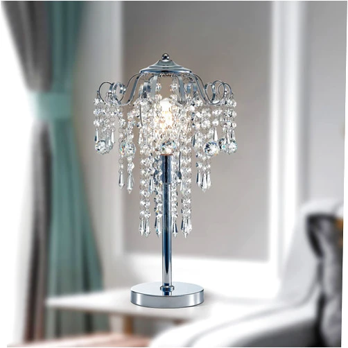MEIXISUE Modern Table Lamp Chrome Metal and Clear Crystal Bedside Table Lamp End Table Lamp Nightstand Lamp for Bedroom Living Room Office Desk H20.4'' W11.81'' 1-Light E26