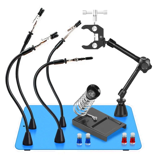 Baoomalongly Third Helping Hands Soldering Tools with 4 Flexible Strong Magnetic Metal Arms| 360 Hot Air Gun Holder| 4 PCB Holder|1 Soldering Iron Holder| Heavy Large Duty Base for Welding Repairing Jewelry Craft