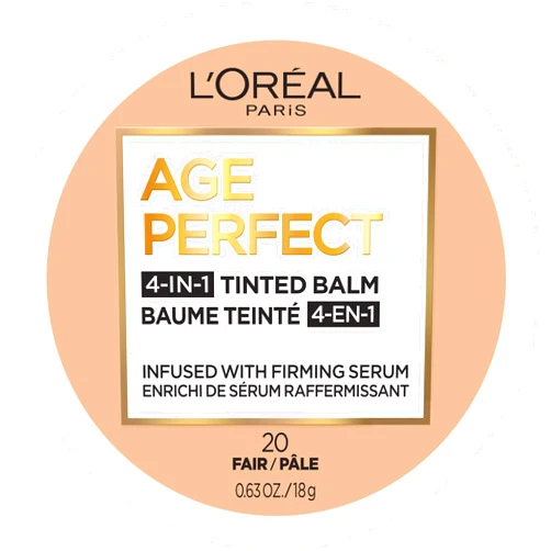 L'Oreal Paris Age Perfect 4-in-1 Tinted Face Balm Foundation Anti-Aging Light to Medium Coverage Formula Infused with Firming Serum, Fair 20, 0.61 fl oz