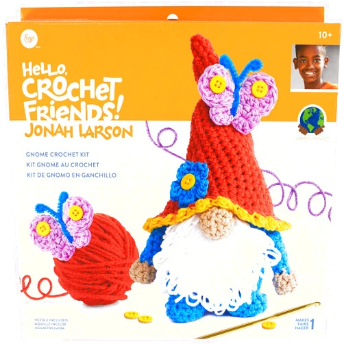 Boye Jonah's Hands Gnome Beginners Crochet Kit for Kids and Adults, Multicolor 12 Piece, Small
