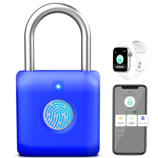 Pothunder Fingerprint Padlock, Smart Padlock, Locker Lock, Fingerprint Lock with APP Unlock, USB Rechargeable, Suitable for Gym Locker, Locker(Sapphire Blue)