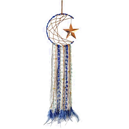 Tvoip Blue Dream Catcher - Handmade Dreamcatcher Moon Star Hanging Ornament Decor with Feather for Room, Home, Wall, Festival Gifts