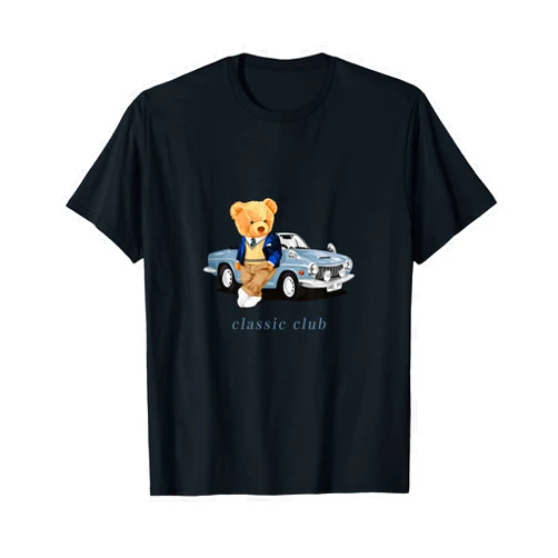 Bahaa's Tee Enjoy Cool Teddy Bear with Classic Car Graphic Designs Fun T-Shirt Small