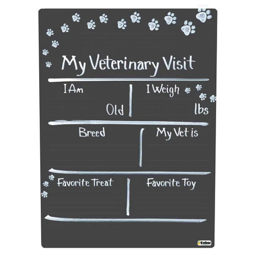 Cohas Vet Visit Milestone Board with Paw Prints, Custom Text, and Professional Chalkboard Surface, 15 by 20 Inches, No Marker