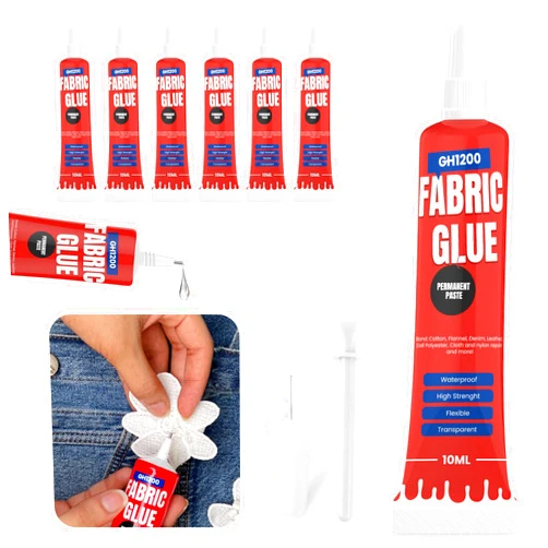 GH1200 Fabric Glue Permanent (10 ML x 8), Fabric Glue for Clothing Permanent Washable for Rhinestones, Patches, Clothes, Denim, Leather, Polyester, Fabrics, Doll Repair, Flannel, Cotton & More